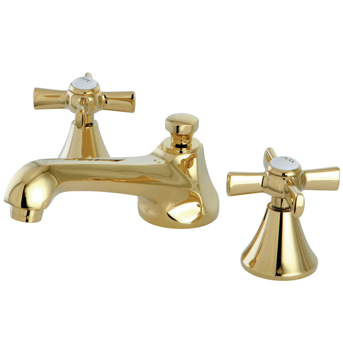 Kingston Tulare KS4472ZX - Millennium Two-Handle 3-Hole Deck Mount Widespread Bathroom Faucet with Brass Pop-Up, Polished Brass