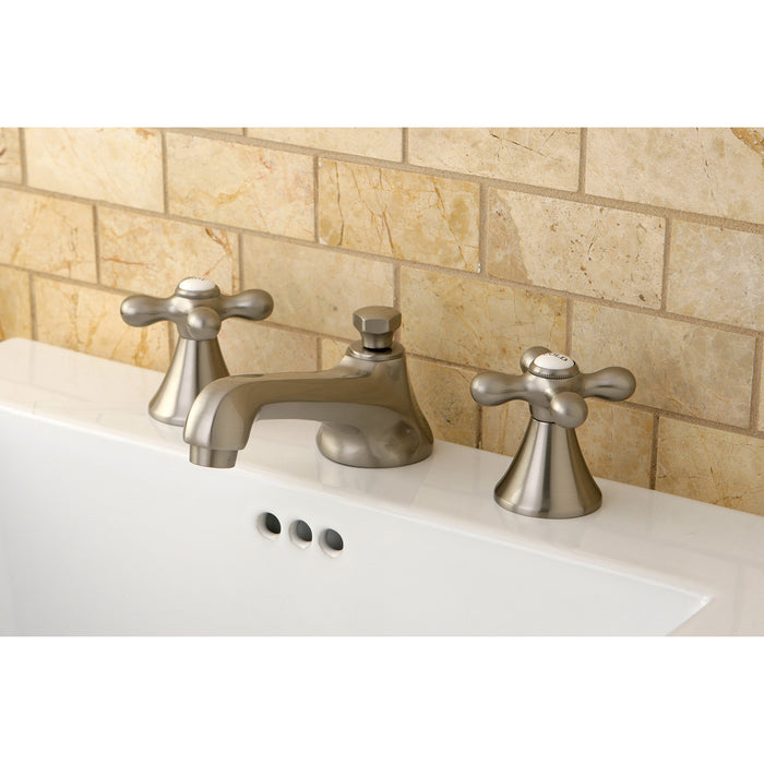 Kingston Tulare KS4478AX Two-Handle 3-Hole Deck Mount Widespread Bathroom Faucet with Brass Pop-Up, Brushed Nickel