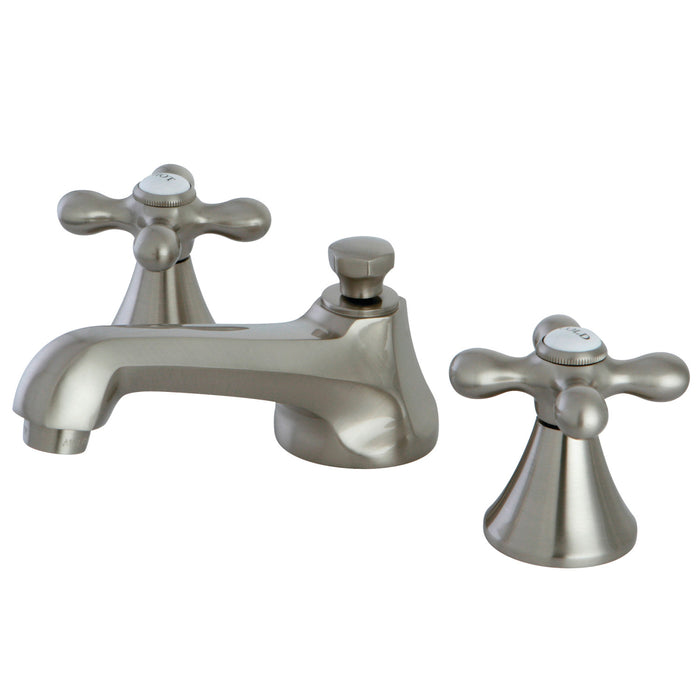 Kingston Tulare KS4478AX Two-Handle 3-Hole Deck Mount Widespread Bathroom Faucet with Brass Pop-Up, Brushed Nickel