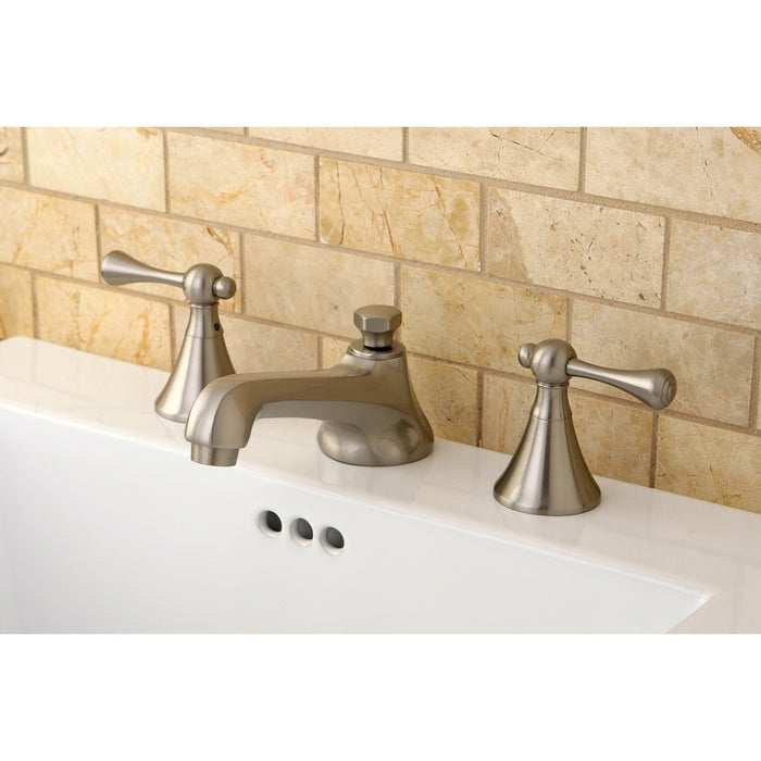 Kingston Tulare KS4478BLTwo-Handle 3-Hole Deck Mount Widespread Bathroom Faucet with Brass Pop-Up, Brushed Nickel