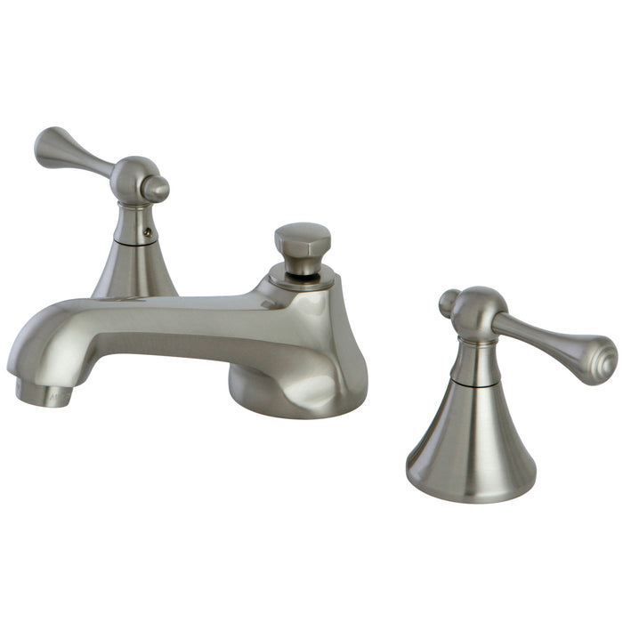 Kingston Tulare KS4478BLTwo-Handle 3-Hole Deck Mount Widespread Bathroom Faucet with Brass Pop-Up, Brushed Nickel