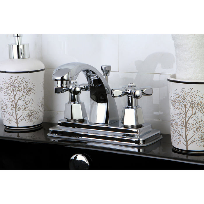 Kingston KS4641HX Double-Handle 3-Hole Deck Mount 4-Inch Centerset Bathroom Faucet with Brass Pop-Up, Polished Chrome