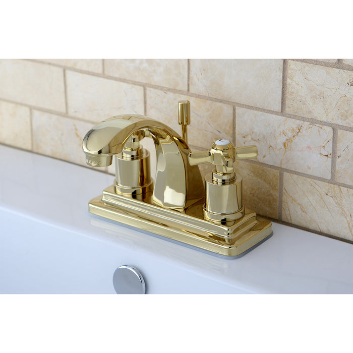 Kingston Tulare KS4642ZX - Millennium Double-Handle 3-Hole Deck Mount 4-Inch Centerset Bathroom Faucet with Brass Pop-Up, Polished Brass
