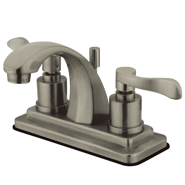 Kingston Tulare KS4648DFL - NuWave Double-Handle 3-Hole Deck Mount 4-Inch Centerset Bathroom Faucet with Brass Pop-Up, Brushed Nickel