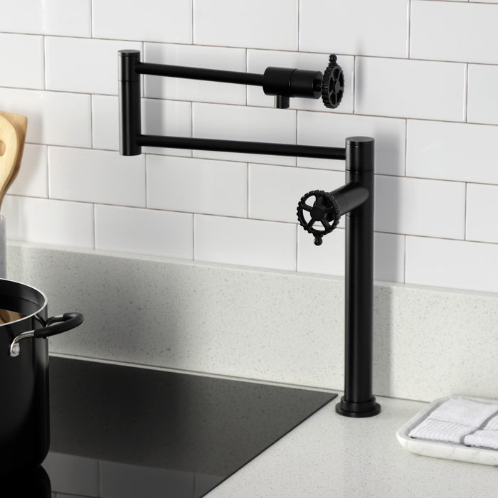 Kingston Sona KS4700CG - Fuller Two-Handle 1-Hole Deck Mount Pot Filler Faucet, Matte Black