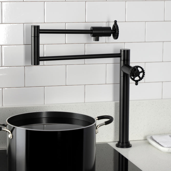 Kingston Sona KS4700CG - Fuller Two-Handle 1-Hole Deck Mount Pot Filler Faucet, Matte Black