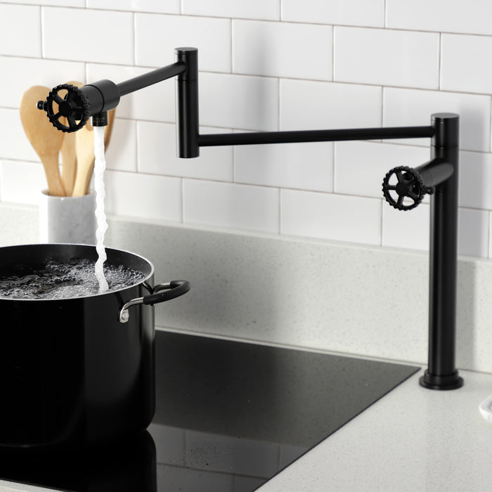 Kingston Sona KS4700CG - Fuller Two-Handle 1-Hole Deck Mount Pot Filler Faucet, Matte Black