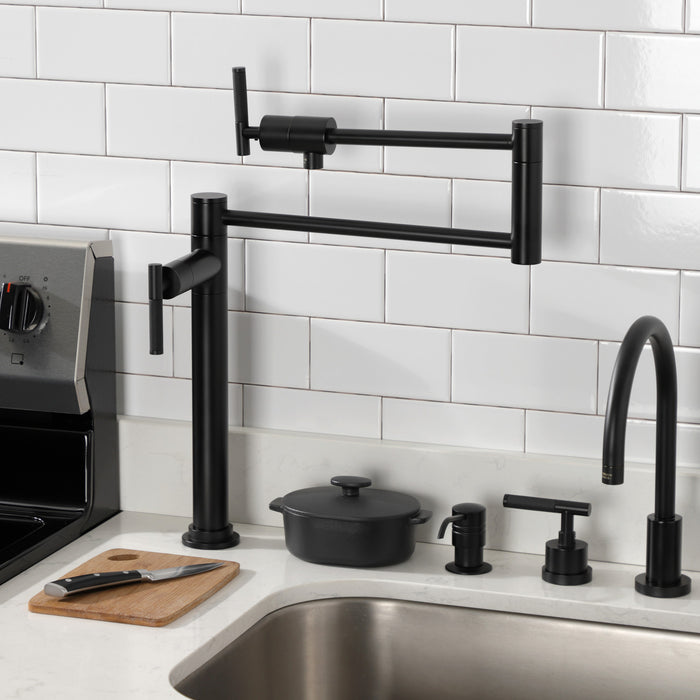 Kingston Sona KS4700CKL - Kaiser Two-Handle 1-Hole Deck Mount Pot Filler Faucet, Matte Black