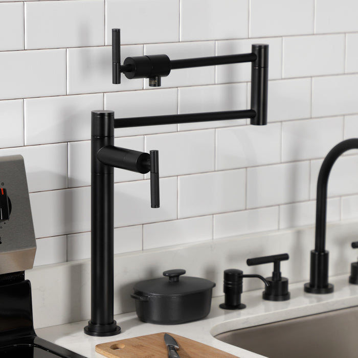 Kingston Sona KS4700CKL - Kaiser Two-Handle 1-Hole Deck Mount Pot Filler Faucet, Matte Black