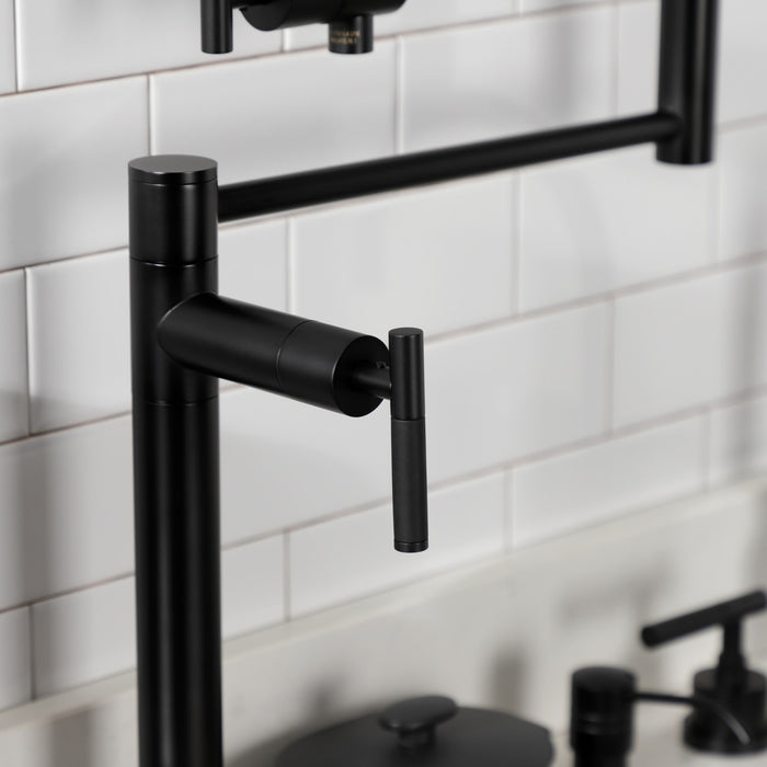 Kingston Sona KS4700CKL - Kaiser Two-Handle 1-Hole Deck Mount Pot Filler Faucet, Matte Black