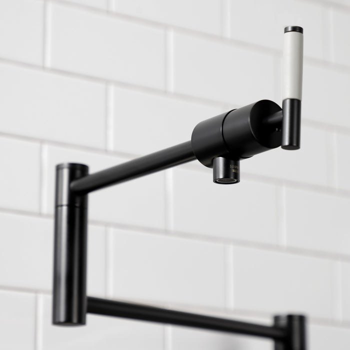 Kingston Sona KS4700CKL - Kaiser Two-Handle 1-Hole Deck Mount Pot Filler Faucet, Matte Black