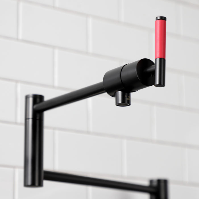 Kingston Sona KS4700CKL - Kaiser Two-Handle 1-Hole Deck Mount Pot Filler Faucet, Matte Black