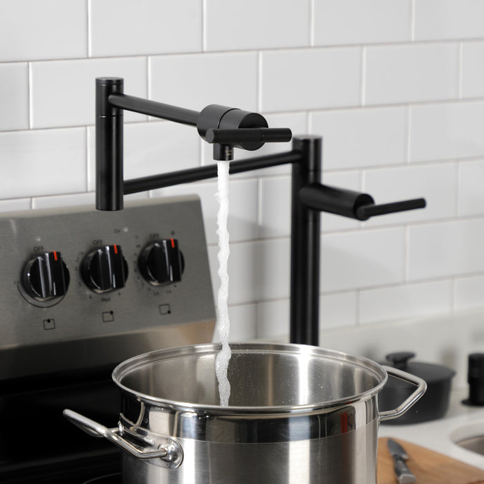 Kingston Sona KS4700CKL - Kaiser Two-Handle 1-Hole Deck Mount Pot Filler Faucet, Matte Black