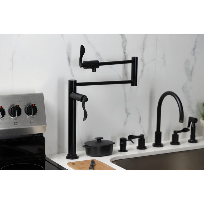 Kingston Tulare KS4700DFL - NuWave Two-Handle 1-Hole Deck Mount Pot Filler Faucet, Matte Black