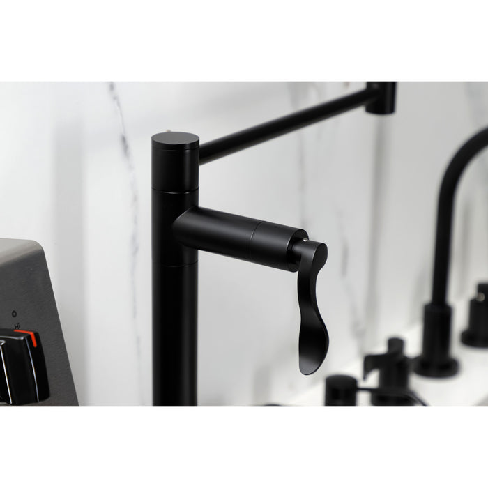 Kingston Tulare KS4700DFL - NuWave Two-Handle 1-Hole Deck Mount Pot Filler Faucet, Matte Black