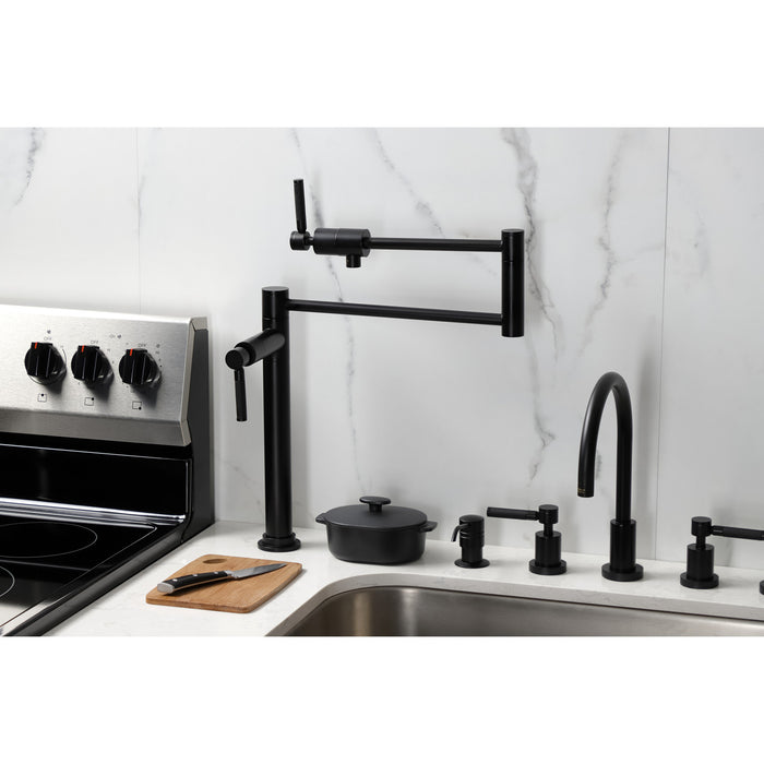 Kingston Sona KS4700DKL - Kaiser Two-Handle 1-Hole Deck Mount Pot Filler Faucet, Matte Black