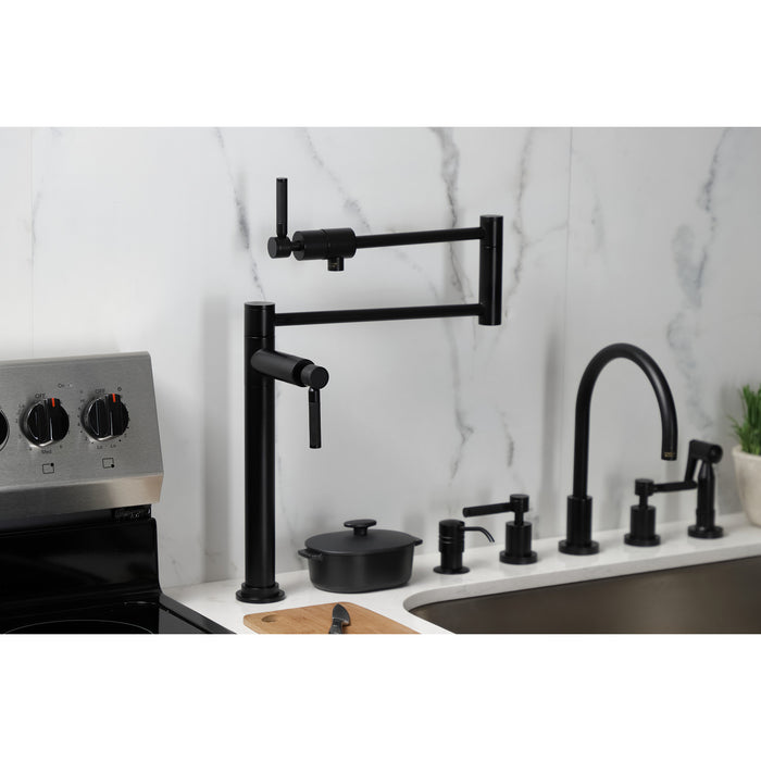 Kingston Sona KS4700DKL - Kaiser Two-Handle 1-Hole Deck Mount Pot Filler Faucet, Matte Black