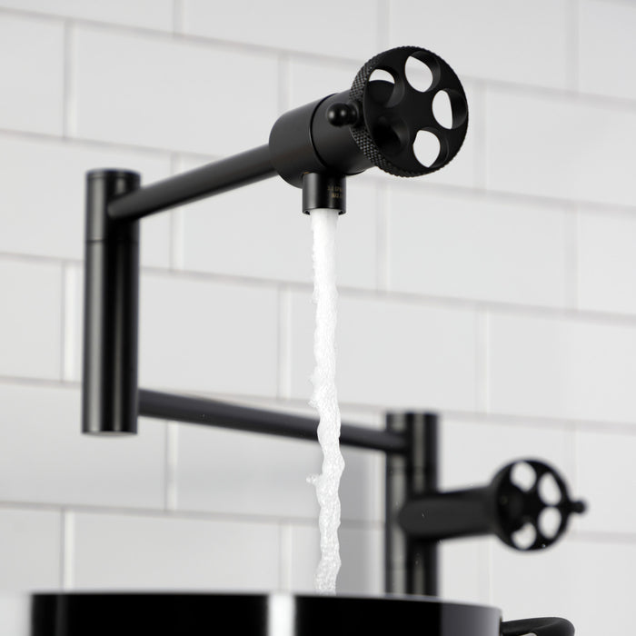 Kingston Sona KS4700RKX - Webb Two-Handle 1-Hole Deck Mount Pot Filler Faucet with Knurled Handle, Matte Black