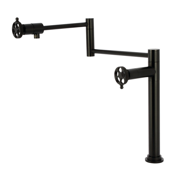 Kingston Sona KS4700RKX - Webb Two-Handle 1-Hole Deck Mount Pot Filler Faucet with Knurled Handle, Matte Black