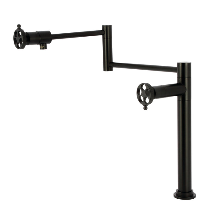 Kingston Sona KS4700RKZ - Wendell Two-Handle 1-Hole Deck Mount Pot Filler Faucet with Knurled Handle, Matte Black