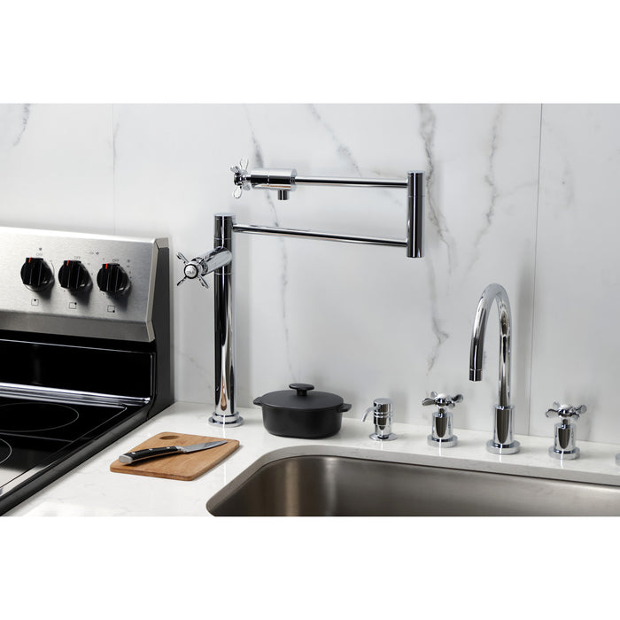 Kingston Tulare KS4701BEX - Essex Two-Handle 1-Hole Deck Mount Pot Filler Faucet, Polished Chrome