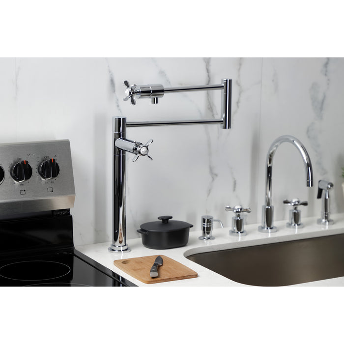 Kingston Tulare KS4701BEX - Essex Two-Handle 1-Hole Deck Mount Pot Filler Faucet, Polished Chrome