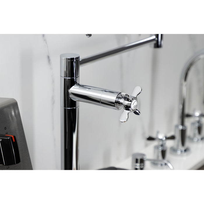 Kingston Tulare KS4701BEX - Essex Two-Handle 1-Hole Deck Mount Pot Filler Faucet, Polished Chrome