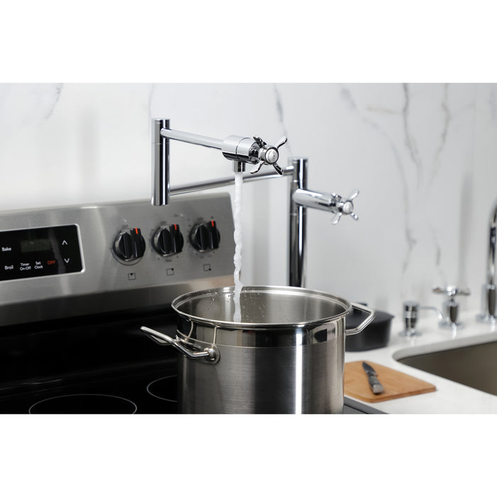 Kingston Tulare KS4701BEX - Essex Two-Handle 1-Hole Deck Mount Pot Filler Faucet, Polished Chrome