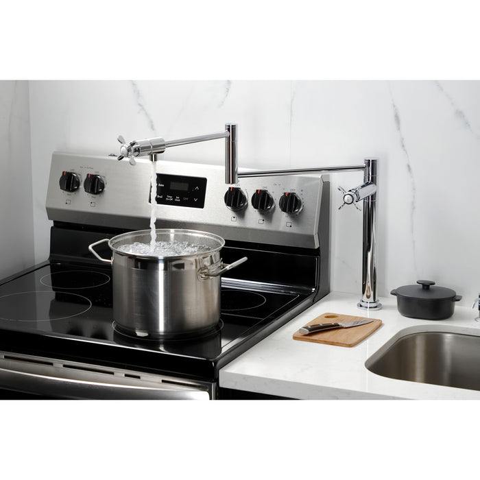 Kingston Tulare KS4701BEX - Essex Two-Handle 1-Hole Deck Mount Pot Filler Faucet, Polished Chrome