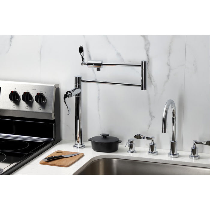 Kingston Tulare KS4701CFL - Century Two-Handle 1-Hole Deck Mount Pot Filler Faucet, Polished Chrome