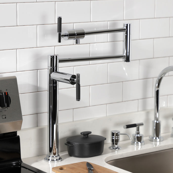 Kingston Sona KS4701CKL - Kaiser Two-Handle 1-Hole Deck Mount Pot Filler Faucet, Polished Chrome