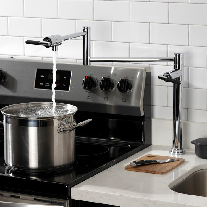 Kingston Sona KS4701CKL - Kaiser Two-Handle 1-Hole Deck Mount Pot Filler Faucet, Polished Chrome