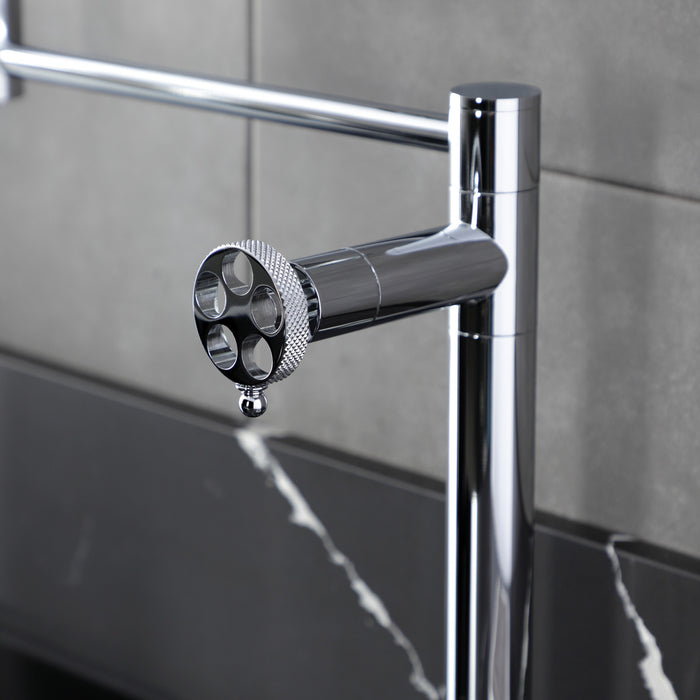 Kingston Sona KS4701RKX - Webb Two-Handle 1-Hole Deck Mount Pot Filler Faucet with Knurled Handle, Polished Chrome