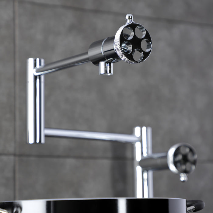 Kingston Sona KS4701RKX - Webb Two-Handle 1-Hole Deck Mount Pot Filler Faucet with Knurled Handle, Polished Chrome