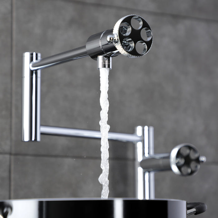 Kingston Sona KS4701RKX - Webb Two-Handle 1-Hole Deck Mount Pot Filler Faucet with Knurled Handle, Polished Chrome