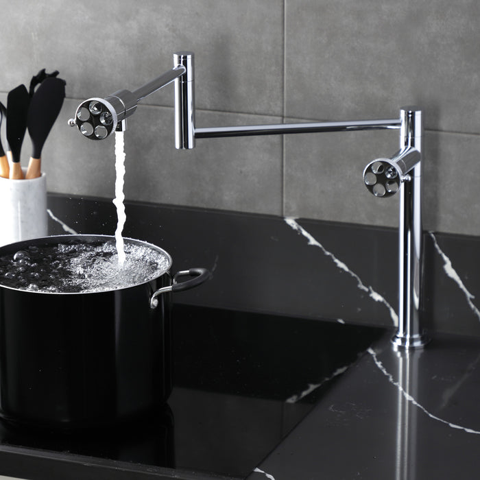 Kingston Sona KS4701RKX - Webb Two-Handle 1-Hole Deck Mount Pot Filler Faucet with Knurled Handle, Polished Chrome