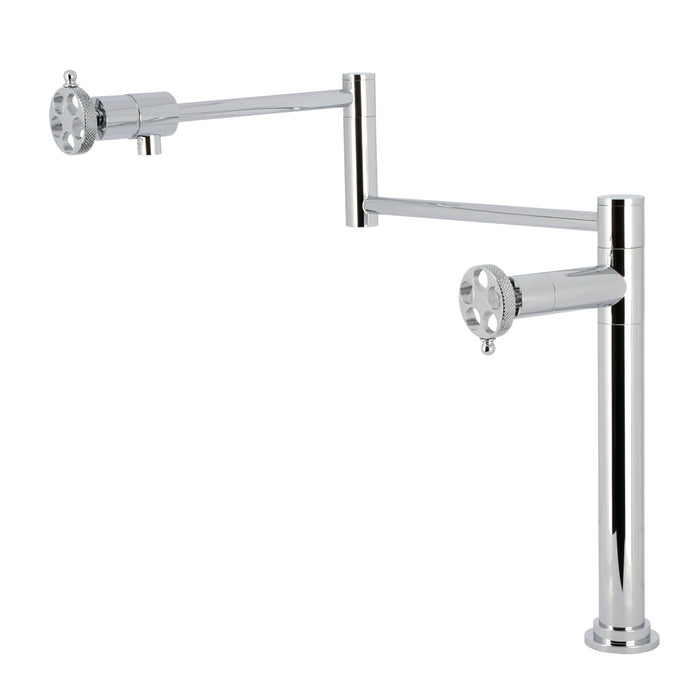 Kingston Sona KS4701RKX - Webb Two-Handle 1-Hole Deck Mount Pot Filler Faucet with Knurled Handle, Polished Chrome