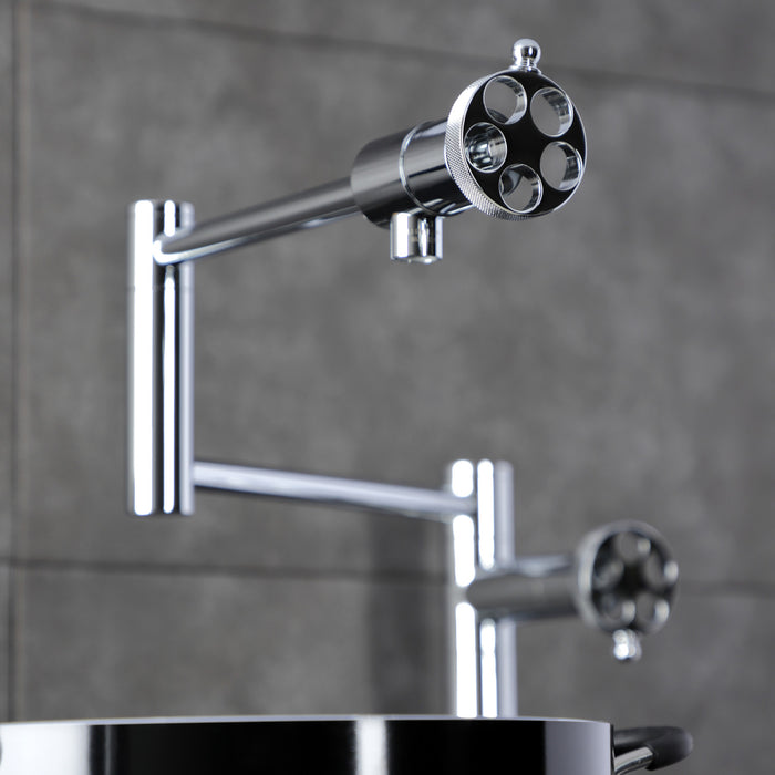 Kingston Sona KS4701RKZ - Wendell Two-Handle 1-Hole Deck Mount Pot Filler Faucet with Knurled Handle, Polished Chrome