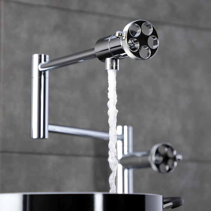 Kingston Sona KS4701RKZ - Wendell Two-Handle 1-Hole Deck Mount Pot Filler Faucet with Knurled Handle, Polished Chrome