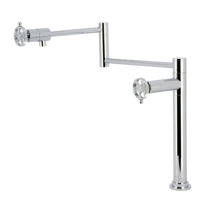 Kingston Sona KS4701RKZ - Wendell Two-Handle 1-Hole Deck Mount Pot Filler Faucet with Knurled Handle, Polished Chrome