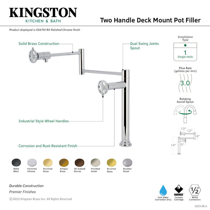 Kingston Sona KS4701RX - Belknap Two-Handle 1-Hole Deck Mount Pot Filler Faucet, Polished Chrome