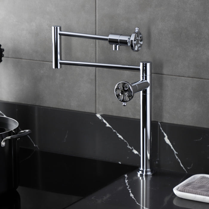 Kingston Sona KS4701RX - Belknap Two-Handle 1-Hole Deck Mount Pot Filler Faucet, Polished Chrome