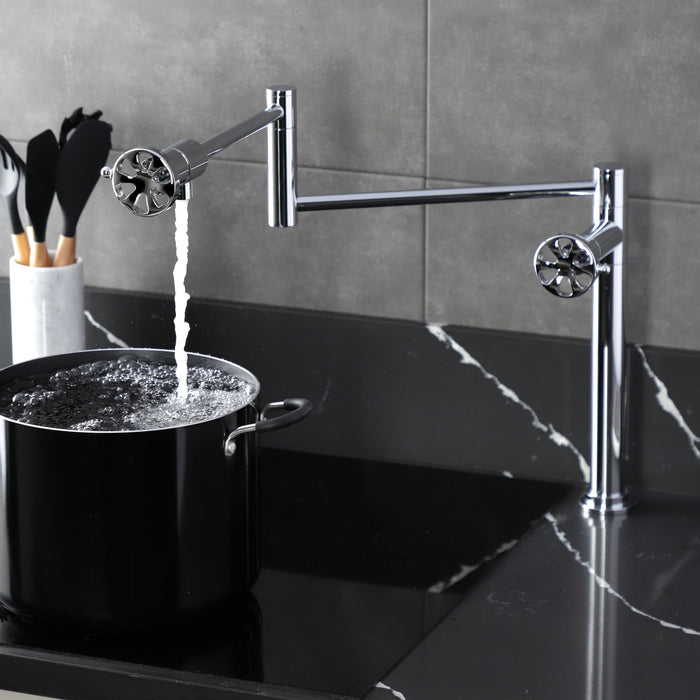 Kingston Sona KS4701RX - Belknap Two-Handle 1-Hole Deck Mount Pot Filler Faucet, Polished Chrome