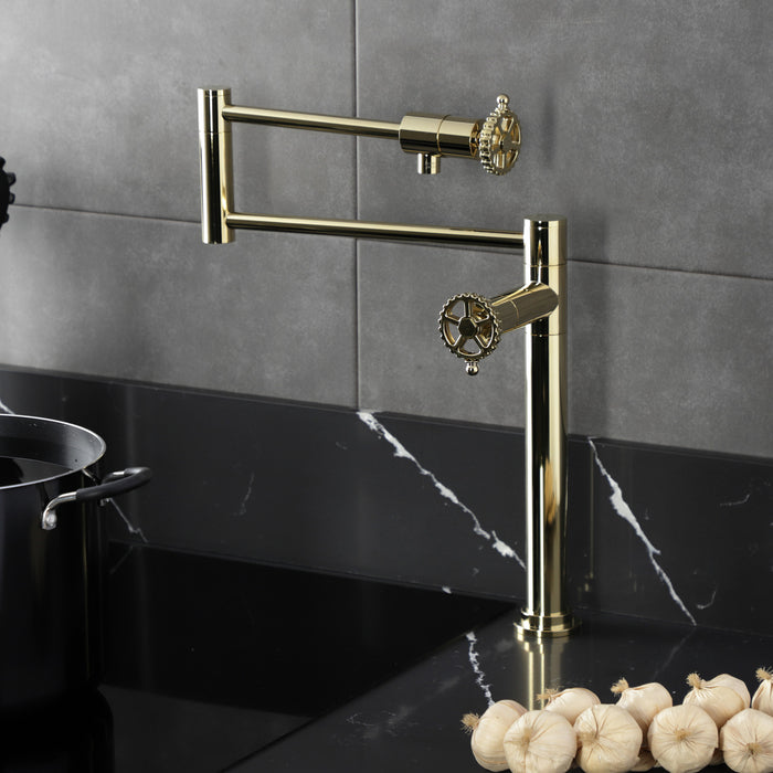 Kingston Sona KS4702CG - Fuller Two-Handle 1-Hole Deck Mount Pot Filler Faucet, Polished Brass