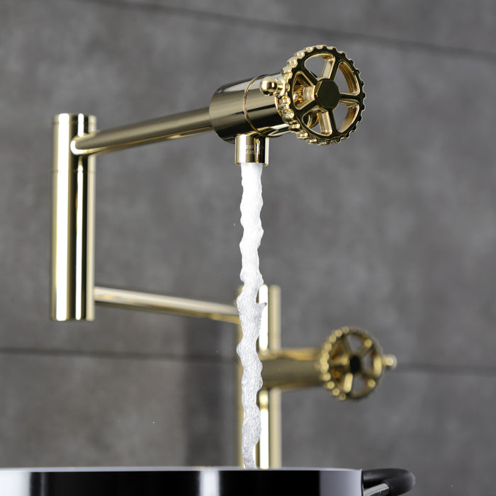 Kingston Sona KS4702CG - Fuller Two-Handle 1-Hole Deck Mount Pot Filler Faucet, Polished Brass