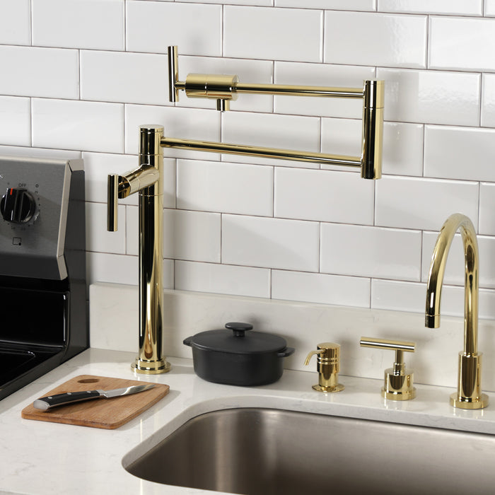 Kingston Sona KS4702CML - Manhattan Two-Handle 1-Hole Deck Mount Pot Filler Faucet, Polished Brass