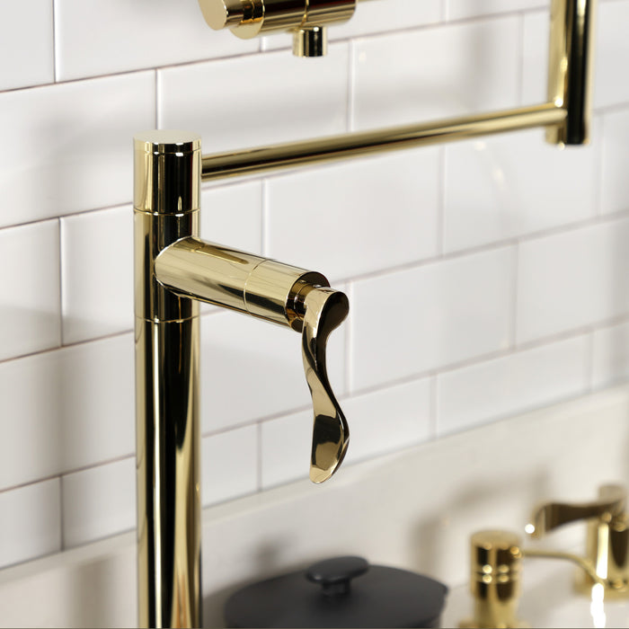 Kingston Tulare KS4702DFL - NuWave Two-Handle 1-Hole Deck Mount Pot Filler Faucet, Polished Brass