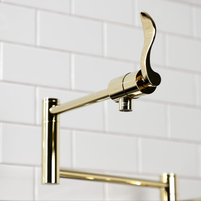 Kingston Tulare KS4702DFL - NuWave Two-Handle 1-Hole Deck Mount Pot Filler Faucet, Polished Brass