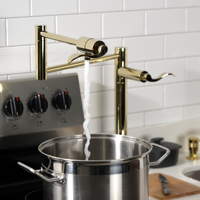 Kingston Tulare KS4702DFL - NuWave Two-Handle 1-Hole Deck Mount Pot Filler Faucet, Polished Brass