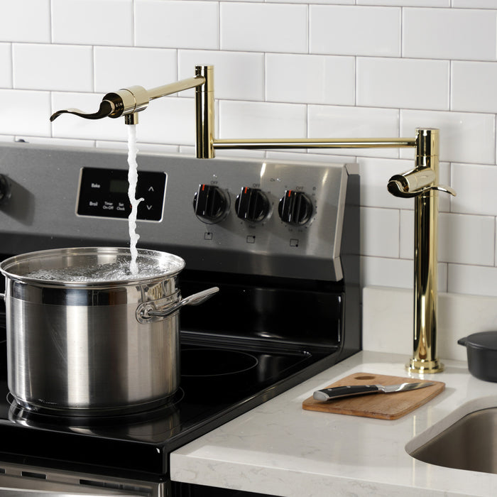 Kingston Tulare KS4702DFL - NuWave Two-Handle 1-Hole Deck Mount Pot Filler Faucet, Polished Brass